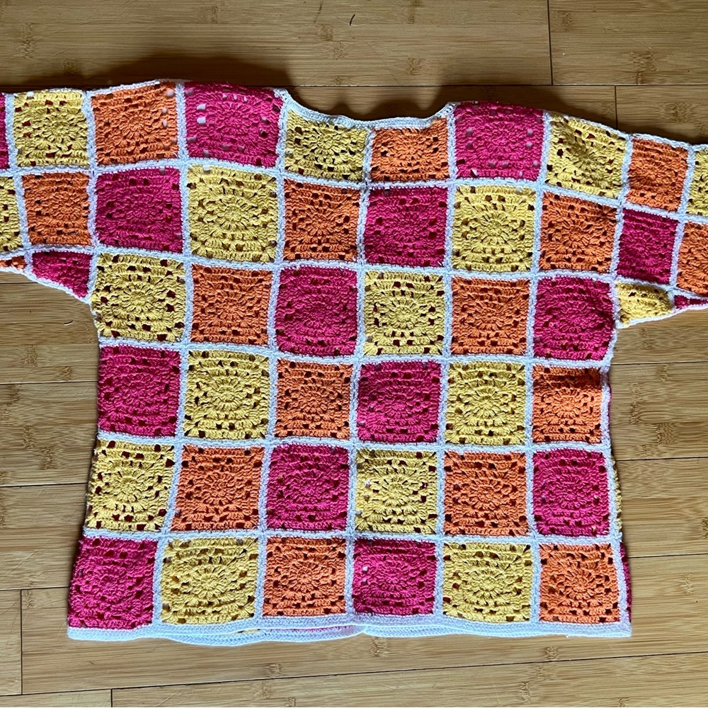 Vintage Y2K Fiorlini International Crochet Cardigan Pink Yellow Orange M - Picture 2 of 4